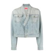 Kenzo Faded-effekt Cropped Denim Jacka Blue, Dam