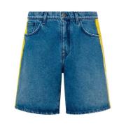 Moschino Blåa Denim Shorts med Handmålade Sidestripor Blue, Herr