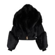 Balmain Wool and faux fur jacket Black, Dam