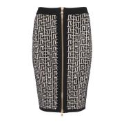 Balmain Stickad kjol i mellanlängd med monogram Black, Dam