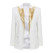 Balmain Blazer broderad med guld fjädrar White, Herr