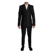 Dolce & Gabbana Svart Randig Rayon Formell 2-Delad Kostym Black, Herr