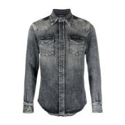 Dolce & Gabbana Svart Blekt Denim Skjorta - Luftkomponent Gray, Herr