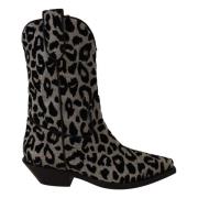 Dolce & Gabbana Grå Svart Leopard Cowboy Stövlar Black, Dam