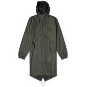 Rains Grön Fishtail Parka med Asymmetrisk Fåll Green, Unisex