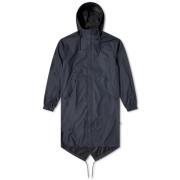 Rains Marinblå Fishtail Parka med Asymmetrisk Hem Blue, Dam