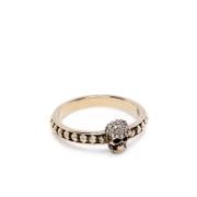 Alexander McQueen Gyllene Mässing Skull Ring med Swarovski Kristaller ...