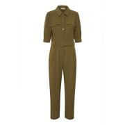 Gestuz Mörk Olivgrön Jumpsuit med ¾ Ärmar och Bälte Green, Dam