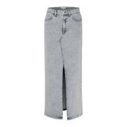 Gestuz Denim Maxi Kjol med Hög Midja och Framslits Gray, Dam