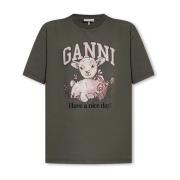 Ganni T-shirt med logotyp Gray, Dam