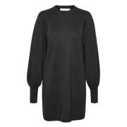 InWear Stickad klänning med puffärmar Black, Dam