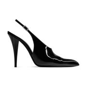 Saint Laurent Svarta Slingback Pumps i Lackskinn Black, Dam