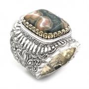 Jalan Jalan Handgjord Ocean Jasper Silverring Multicolor, Unisex