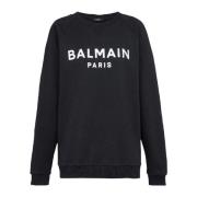 Balmain Ekologiskt designad sweatshirt i bomull med flokkat logotyp. B...