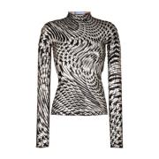 Mugler Svart Genomskinlig Mesh Top med Flocked Star Mönster Black, Dam