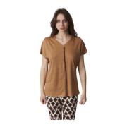 Alpha Studio Dam V-Hals T-Shirt Brown, Dam