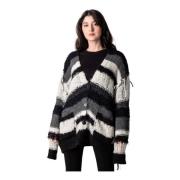 Roberto Collina Cardigan Mix Filati Svart och Ecru Black, Dam