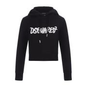 Dsquared2 Svart Bomullshoodie med Dsquared2-tryck Black, Dam