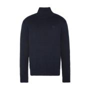 Schott NYC Bomull Broderad Turtleneck Tröja Blue, Herr