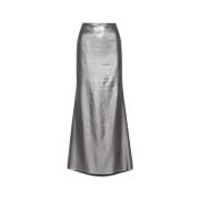 Rotate Birger Christensen Metallic Maxi Train Kjol Gray, Dam