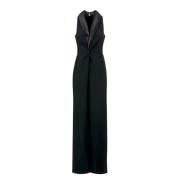 Ralph Lauren Svart ärmlös jumpsuit med sjalkrage Black, Dam