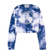 Moschino Tie-Dye Bomullssweatshirt med Kristallapplikation Blue, Dam