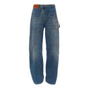 JW Anderson Kurvad Söm Löst Passform Arbetsbyxor Jeans Blue, Herr