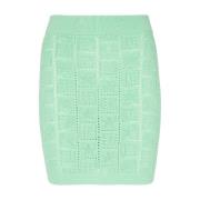 Balmain Monogramstickad kjol med öppenstickning Green, Dam