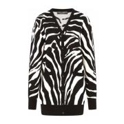 Dolce & Gabbana Svarta Zebra Print Tröjor med V-Hals och Knappfram Bla...