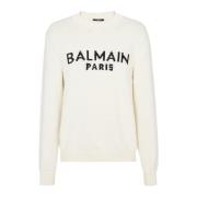 Balmain Merino stickad tröja Beige, Herr