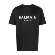 Balmain Svart Logo-Print Crew Neck T-Shirt Black, Herr