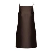 Valentino Silkesklänning med fyrkantig hals i brun Brown, Dam