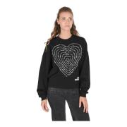 Love Moschino Svart Bomullssweatshirt med Inlay-detalj Black, Dam
