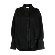 The Attico Svart Denim Skjorta med Broderad Logotyp Black, Dam