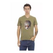 Trussardi Grön V-ringad T-shirt med frampress Green, Herr