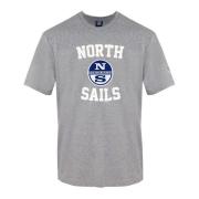 North Sails Grå Crewneck T-Shirt med Framsida Tryck Gray, Herr