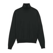 Saint Laurent Svart Stickad Tröja med Turtleneck och Broderad Logotyp ...