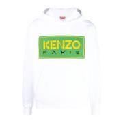 Kenzo Broderad Logotyp Huvtröja White, Herr