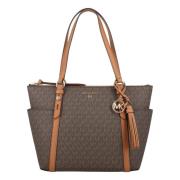 Michael Kors Brun/Ek Logo Dragkedja Tote Väska Brown, Dam