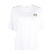 Alexander McQueen AMQ Seal Logo Kristallbroderad T-shirt White, Dam