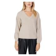 Jacqueline de Yong Dam V-Neck Tröja Beige, Dam