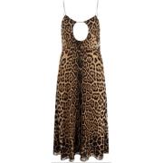 Saint Laurent Leopard Print Cut-Out Midi Klänning Brown, Dam