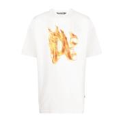 Palm Angels Vit T-shirt med Burning PA Monogram White, Herr