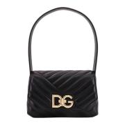 Dolce & Gabbana Svart Läder Axelväska med Lock Black, Dam