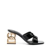 Dolce & Gabbana Svarta Lädermules med Guldlogga Black, Dam