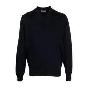 Corneliani Ull Zip Polo Shirt, 100% Virgin Wool Blue, Herr