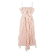Chloé Ärmelös lång klänning med volanger och ribbade detaljer Pink, Da...