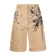 Moschino Beige Shorts med Måleriskt Tryck Beige, Herr