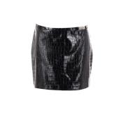 Versace Svart minikjol i krokodileffekt läder med Medusa-spänne Black,...