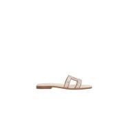 Tod's Ivory Läder Slide Sandaler med Silver Studs White, Dam